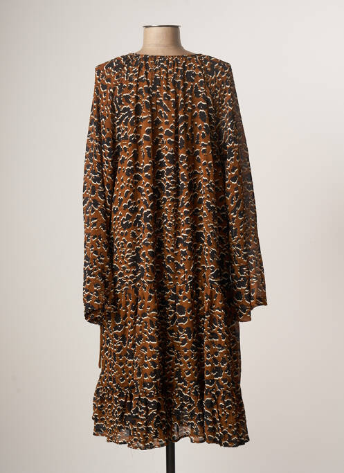 Robe mi-longue manches longues manches longues marron MINIMUM femme