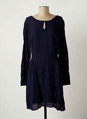 Robe mi-longue tissage crêpe manches longues bleu FREE femme