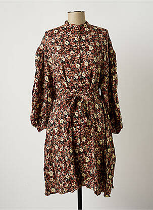 Robe mi-longue imprimé fleurs manches 3/4 marron AMERICAN VINTAGE femme