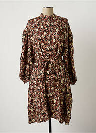 Robe mi-longue imprimé fleurs manches 3/4 marron AMERICAN VINTAGE femme