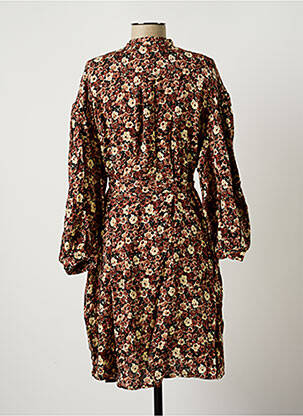 Robe mi-longue imprimé fleurs manches 3/4 marron AMERICAN VINTAGE femme