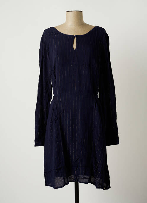 Robe mi-longue tissage crêpe manches longues bleu FREE femme