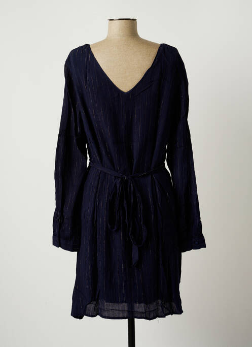 Robe mi-longue tissage crêpe manches longues bleu FREE femme