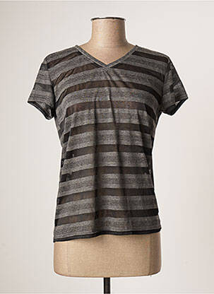 T-shirt col v manches courtes gris SCHOOL RAG femme