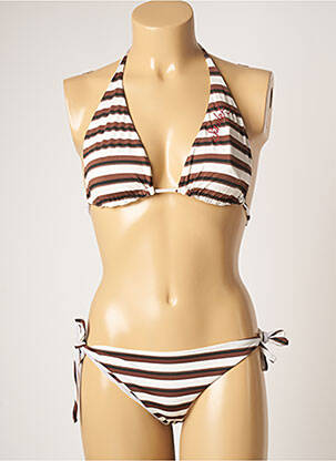 Maillot de bain 2 pièces stretch haut soutien-gorge emboitant marron SUNDEK femme