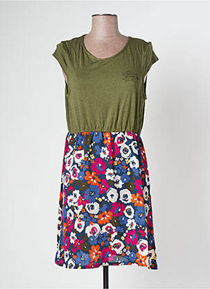Robe mi-longue imprimé fleurs manches courtes vert BANANA MOON femme