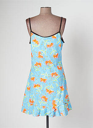 Robe mi-longue imprimé fleurs fines bretelles bleu BANANA MOON femme