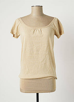 Pull finition bords-côtes manches courtes beige BANANA MOON femme