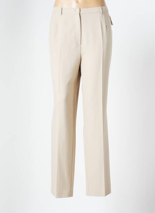 Pantalon droit fermeture zippée sous rabat boutonné taille normale beige FASHION COLLECTION femme