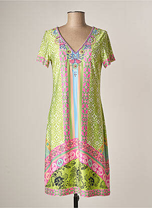 Robe mi-longue imprimé fantaisie manches courtes vert MALVIN femme