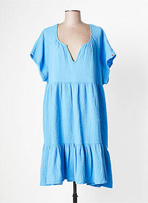 Robe mi-longue coupe évasée manches courtes bleu BLUTSGESCHWISTER femme