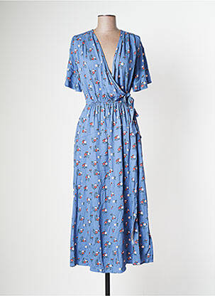 Robe mi-longue imprimé fleurs manches courtes bleu BLUTSGESCHWISTER femme