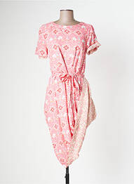 Robe mi-longue imprimé fantaisie manches courtes rose WHITE STUFF femme