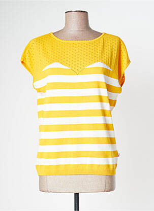 Pull maille ajourée manches courtes jaune BLUTSGESCHWISTER femme