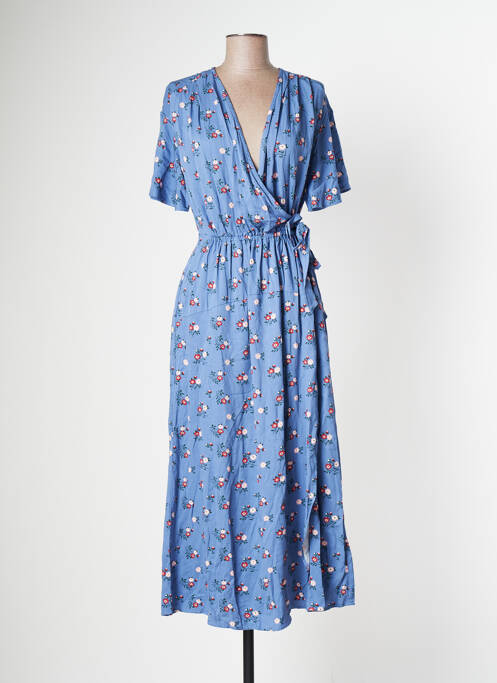 Robe mi-longue coupe évasée manches courtes bleu BLUTSGESCHWISTER femme
