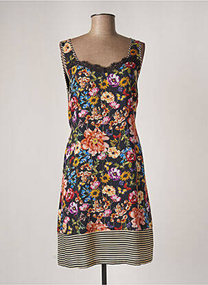 Robe mi-longue imprimé fleurs sans manche noir FRED SABATIER femme