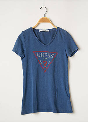 T-shirt sérigraphie avec strass manches courtes bleu GUESS femme