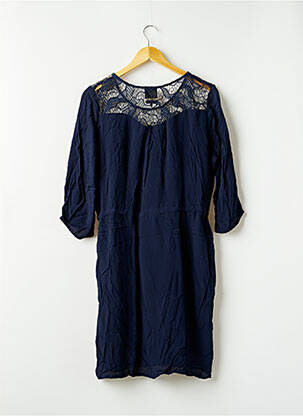 Robe mi-longue coupe fluide manches 3/4 bleu ICHI femme