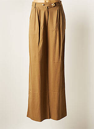 Pantalon large fermeture zippée sous rabat boutonné taille haute marron DREAM CATCHER femme