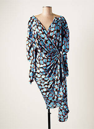 Robe mi-longue imprimé fleurs manches longues bleu LANVIN femme