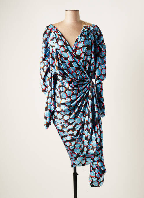 Robe mi-longue imprimé fleurs manches longues bleu LANVIN femme