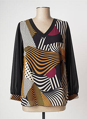 Blouse imprimé fantaisie manches longues noir COULEURS DU TEMPS femme