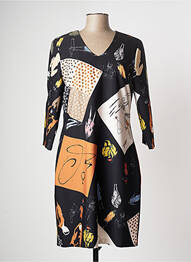 Robe mi-longue manches 3/4 manches 3/4 noir COULEURS DU TEMPS femme