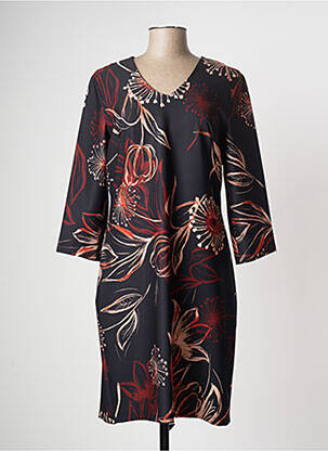Robe mi-longue manches 3/4 manches 3/4 noir COULEURS DU TEMPS femme