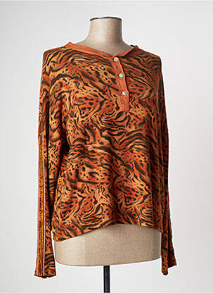 Pull coupe cintrée manches longues orange COULEURS DU TEMPS femme