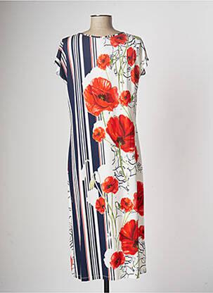 Robe mi-longue imprimé fleurs manches courtes rouge GUY DUBOUIS femme