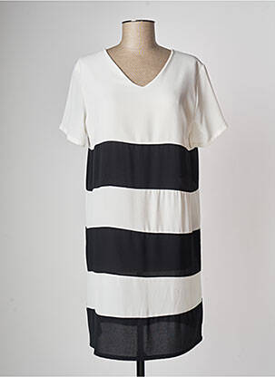 Robe mi-longue tissage crêpe manches courtes blanc QUATTRO femme