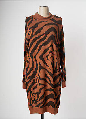 Robe pull resserrée sur le bas manches longues marron COULEURS DU TEMPS femme