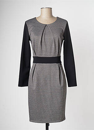 Robe mi-longue manches longues manches longues noir COULEURS DU TEMPS femme