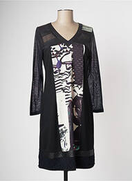 Robe mi-longue imprimé fantaisie manches longues noir GUY DUBOUIS femme