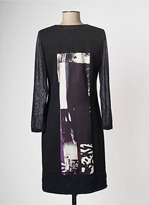 Robe mi-longue imprimé fantaisie manches longues noir GUY DUBOUIS femme