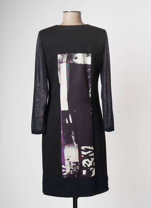 Robe mi-longue imprimé fantaisie manches longues noir GUY DUBOUIS femme