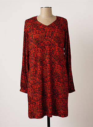 Robe mi-longue imprimé fantaisie manches longues rouge AGATHE & LOUISE femme