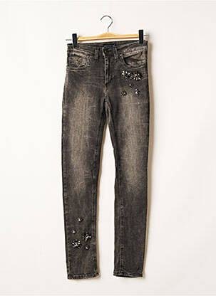 Jeans coupe slim broderie rivets taille haute gris BLACK LABEL femme