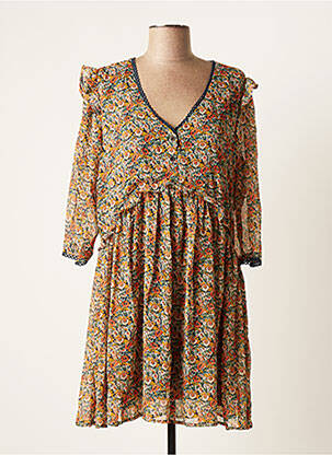 Robe courte manches 3/4 manches 3/4 jaune BY ONE femme