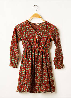 Robe mi-longue doublure manches longues marron MINI MIGNON fille