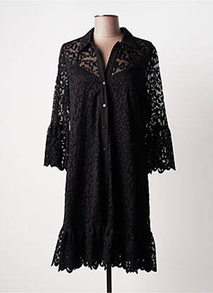 Robe mi-longue coupe évasée manches longues noir NATHALIE CHAIZE femme