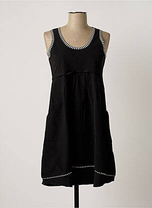 Robe mi-longue tissage crêpe sans manche noir ARELINE femme
