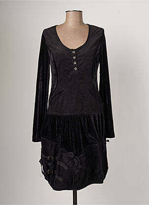 Robe mi-longue manches longues manches longues noir ARELINE femme