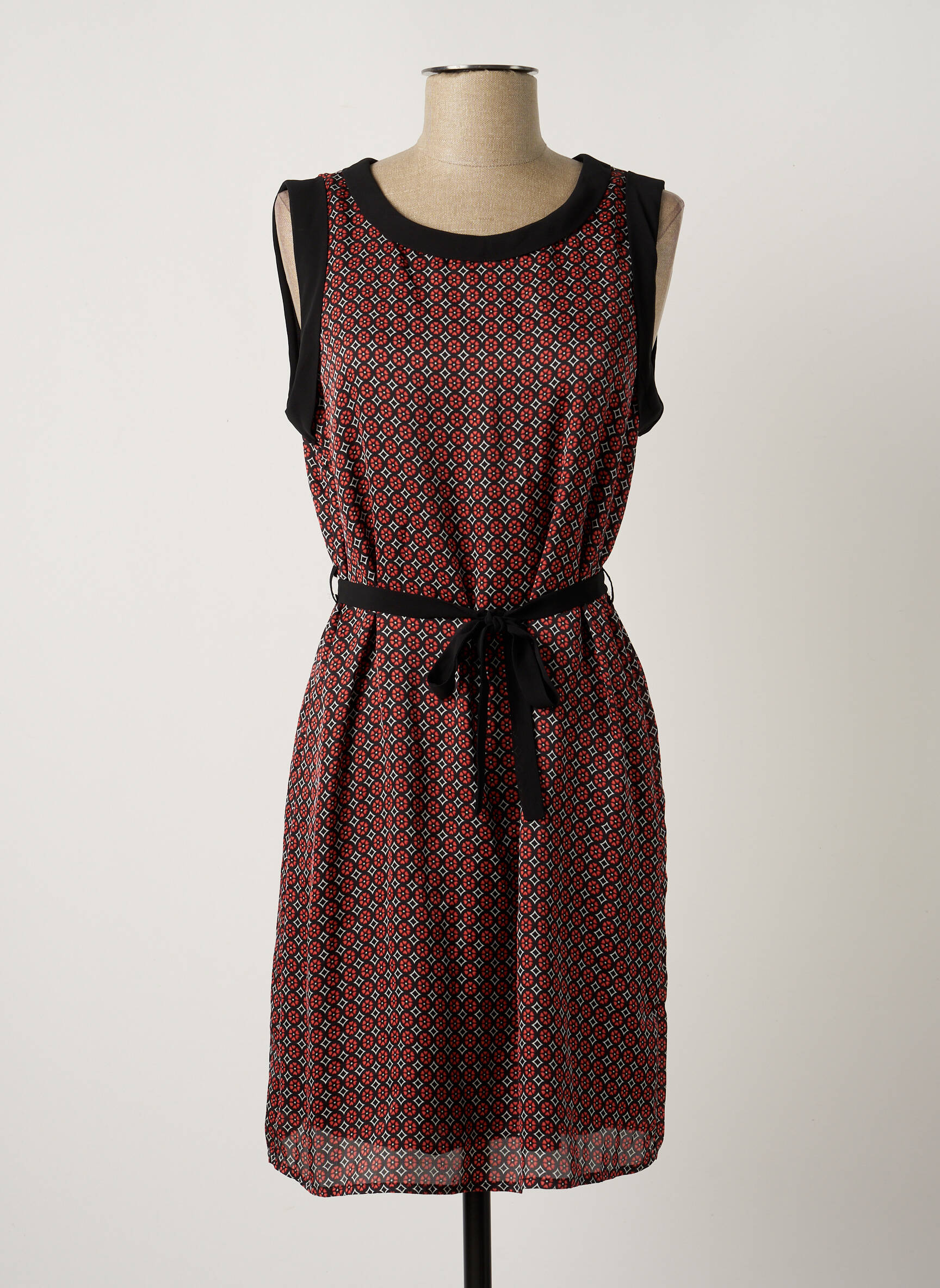 Robe mi-longue imprimé fantaisie sans manche rouge ARELINE femme