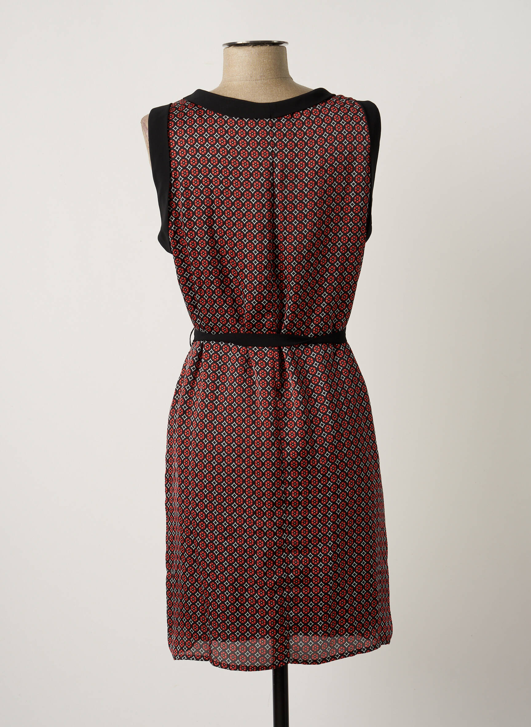 Robe mi-longue imprimé fantaisie sans manche rouge ARELINE femme