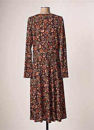Robe mi-longue imprimé fleurs manches longues noir DIANE LAURY femme