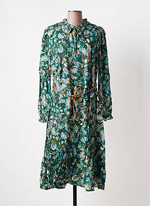 Robe mi-longue imprimé fleurs manches longues vert JULIE GUERLANDE femme