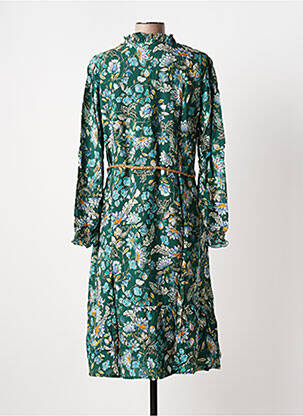 Robe mi-longue imprimé fleurs manches longues vert JULIE GUERLANDE femme