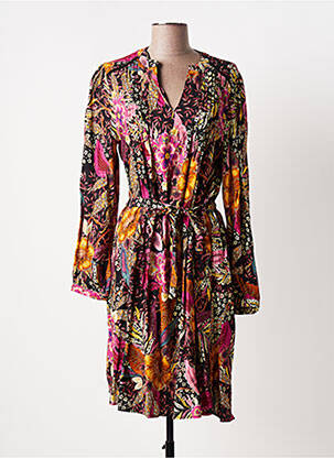 Robe mi-longue imprimé fleurs manches longues violet JULIE GUERLANDE femme