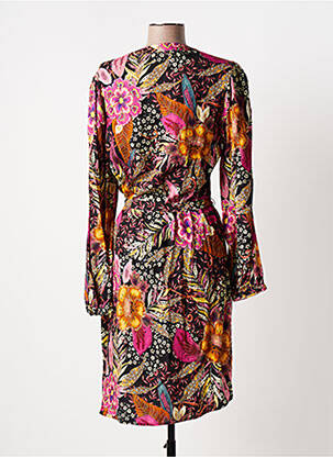 Robe mi-longue imprimé fleurs manches longues violet JULIE GUERLANDE femme